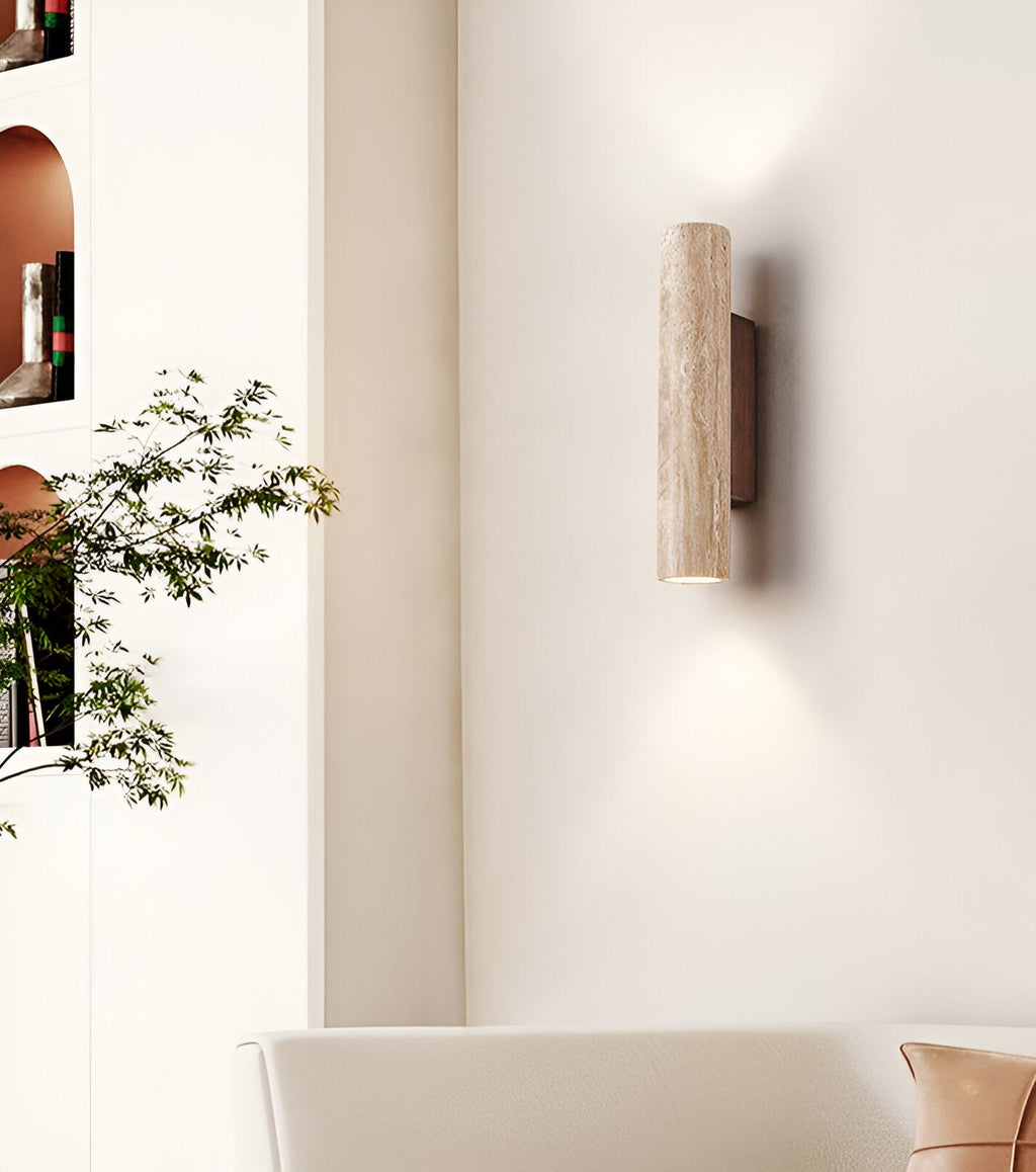 Japandi Tube Travertine Stone Minimalist Wall Light