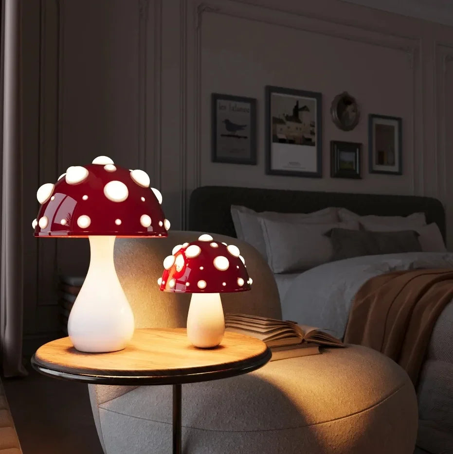 Decorative Table Lamp in the Shape of a Fly Agaric Mushroom – Original Lighting for the Bedroom and Living Room