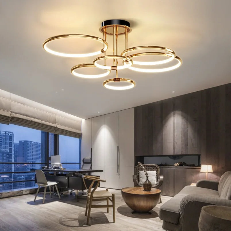 Modern LED chandelier with rings – ceiling lamp with a geometric shape