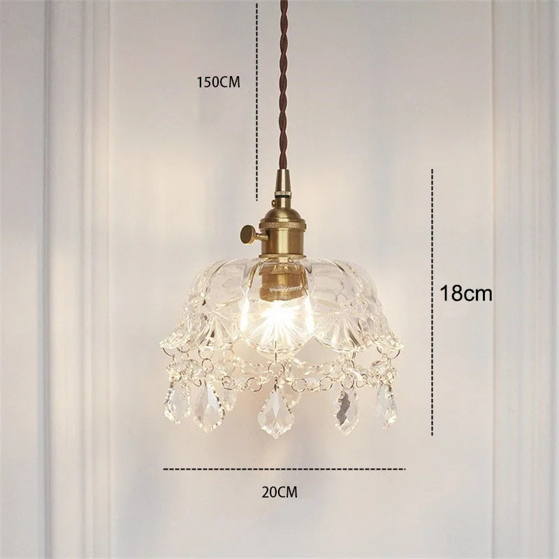Retro Glass Pendant Lamp with Crystal and Brass Finish