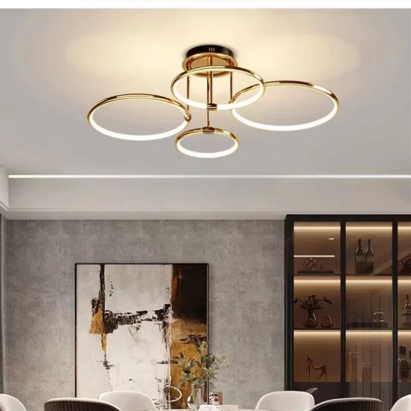Modern LED chandelier with rings – ceiling lamp with a geometric shape