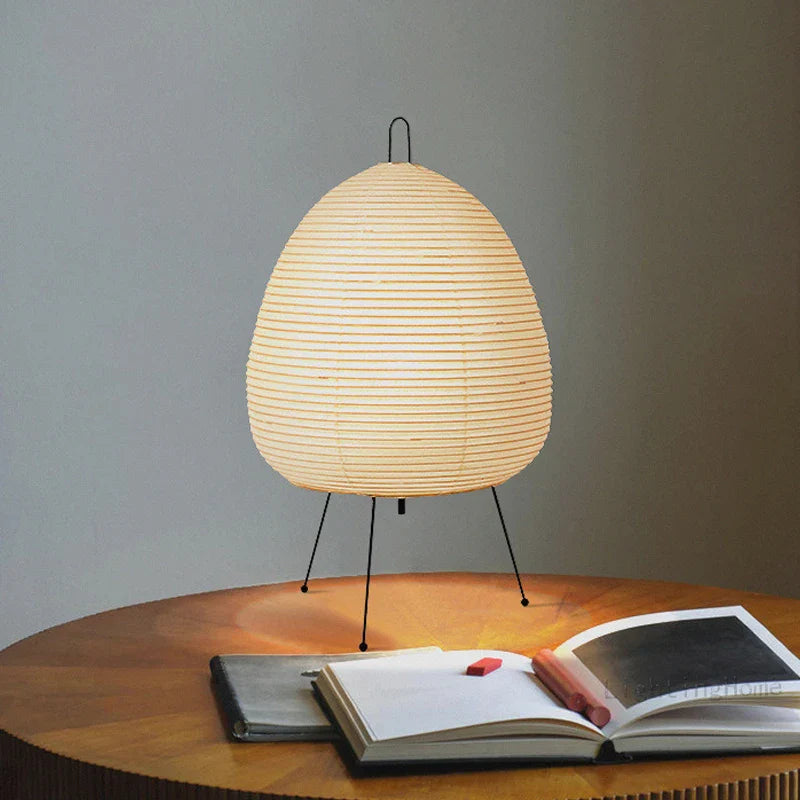 Modern LED Table Lamp with Rice Paper Shade – Artistic Decoration on a Tripod