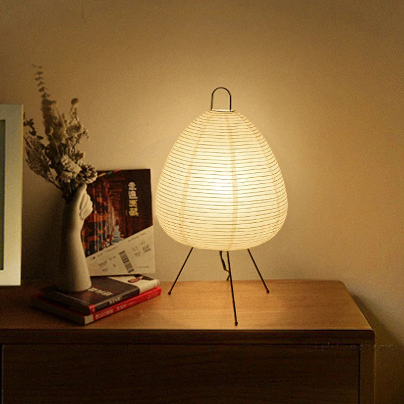 Modern LED Table Lamp with Rice Paper Shade – Artistic Decoration on a Tripod