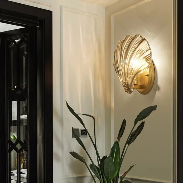 Art Brass Glass Seashell Wall Light