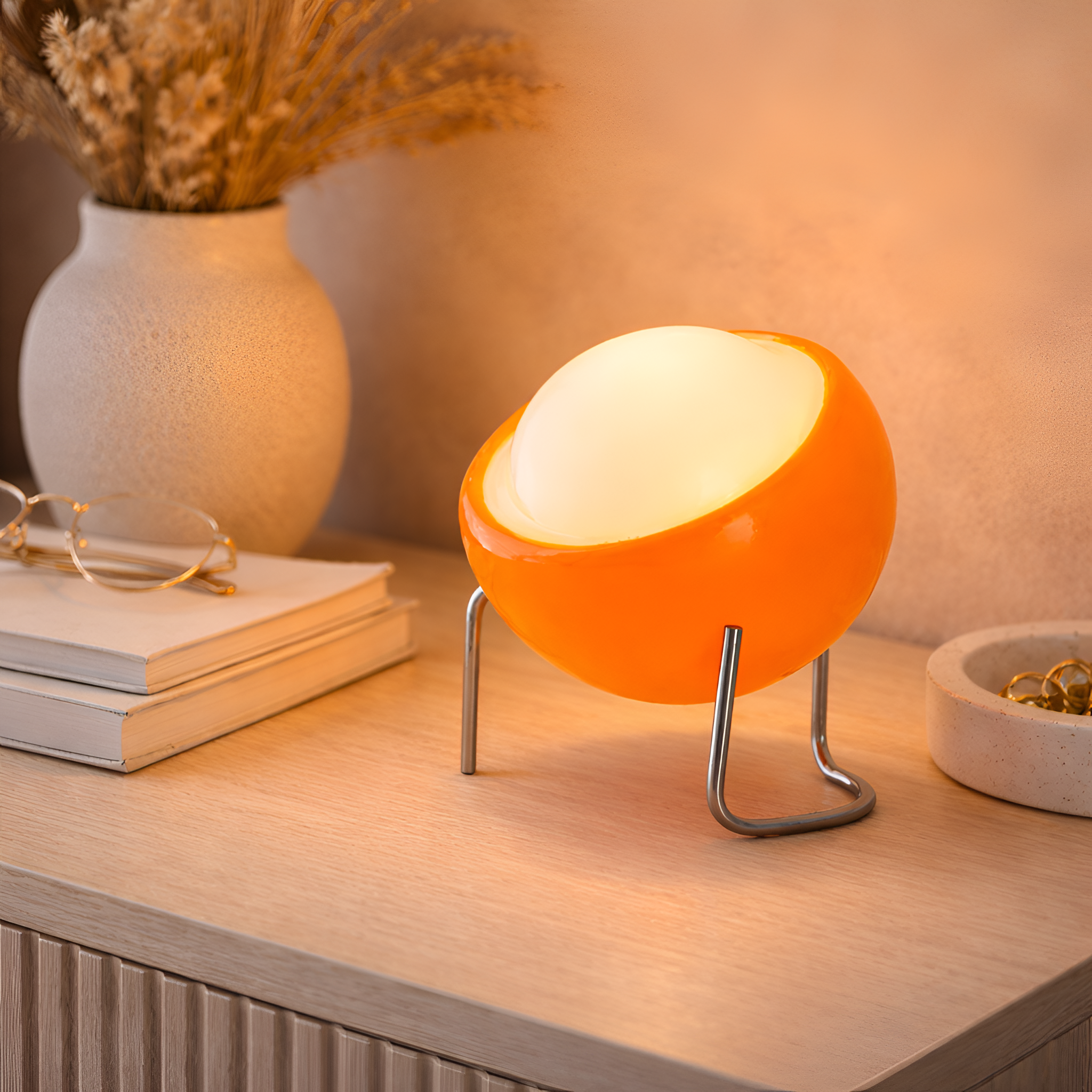 Zayden - Minimalist Iron Base Table Lamp Orange Glass Shade