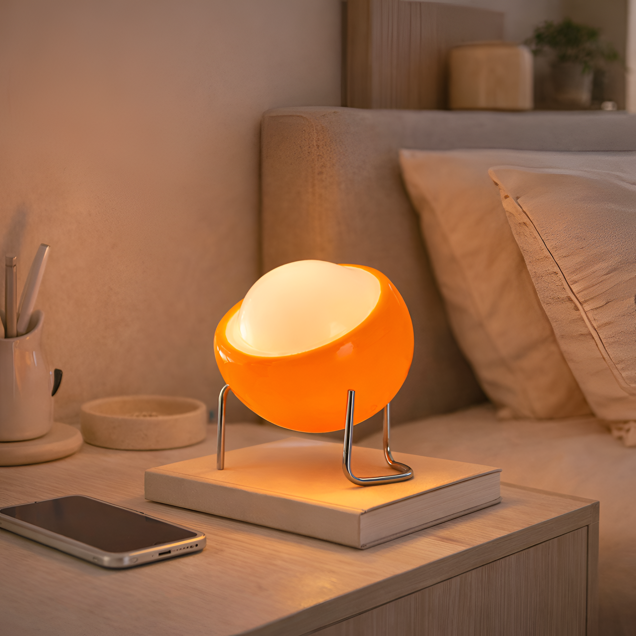 Zayden - Minimalist Iron Base Table Lamp Orange Glass Shade