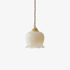 Vintage Brass Petal Glass Pendant Light 1-Light