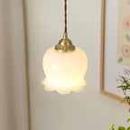 Vintage Brass Petal Glass Pendant Light 1-Light