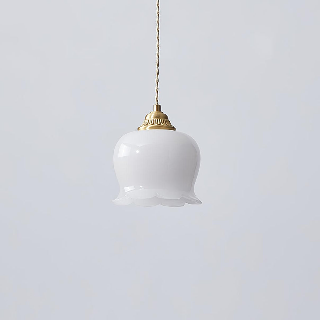 Vintage Brass Petal Glass Pendant Light 1-Light
