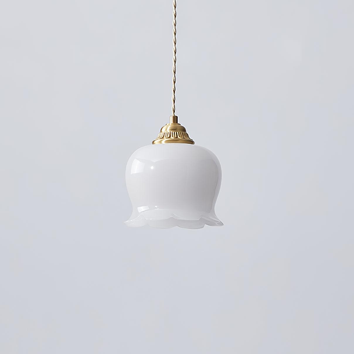 Vintage Brass Petal Glass Pendant Light 1-Light