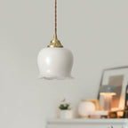 Vintage Brass Petal Glass Pendant Light 1-Light