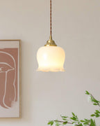 Vintage Brass Petal Glass Pendant Light 1-Light