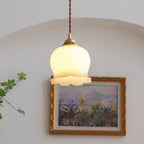 Vintage Brass Petal Glass Pendant Light 1-Light