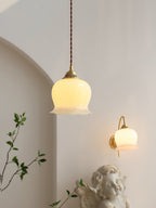 Vintage Brass Petal Glass Pendant Light 1-Light