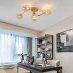 Valentina Flush Mount Ceiling Light, Glass, Black/Gold, Dining Room