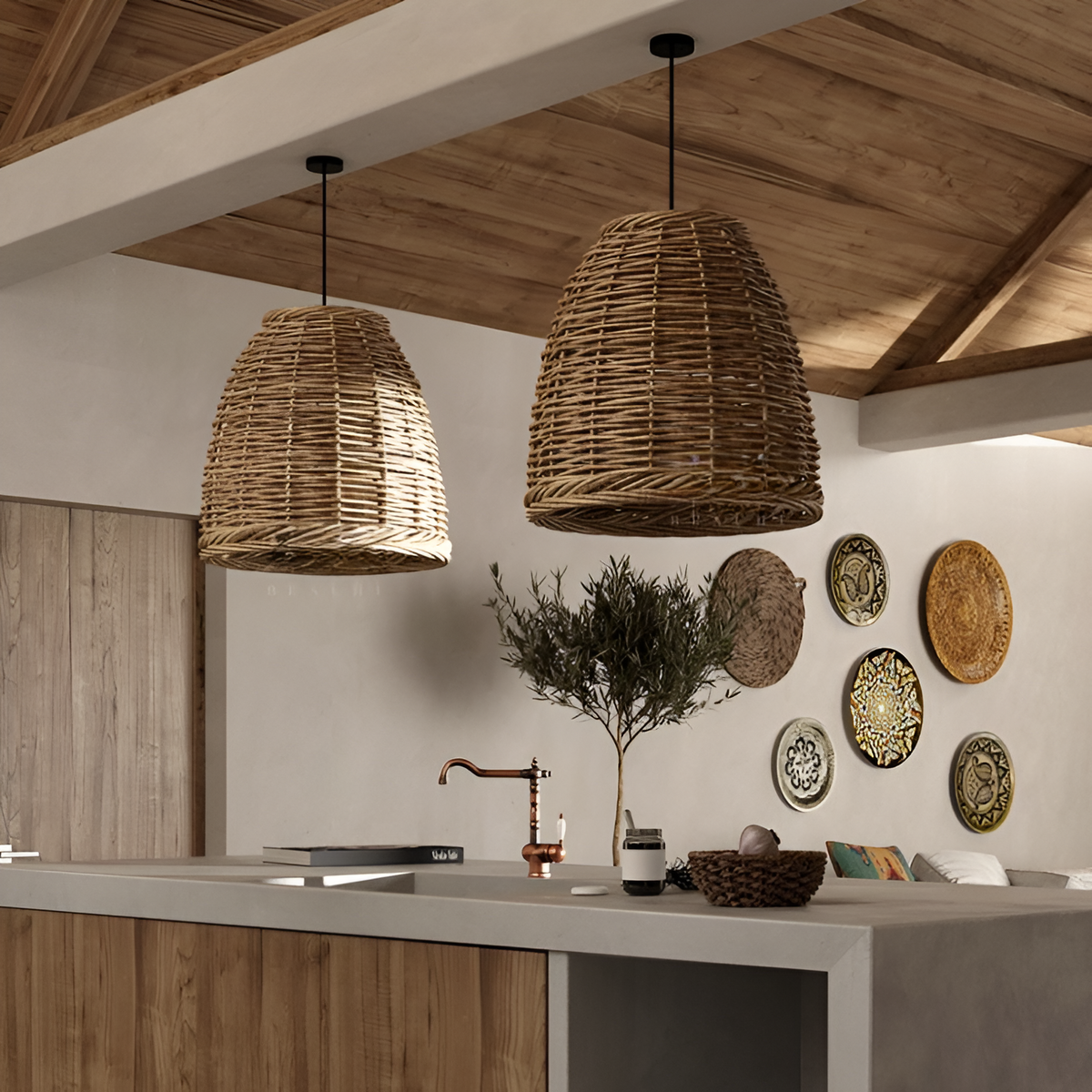 Wabi-Sabi Style Boho Rattan Pendant Light