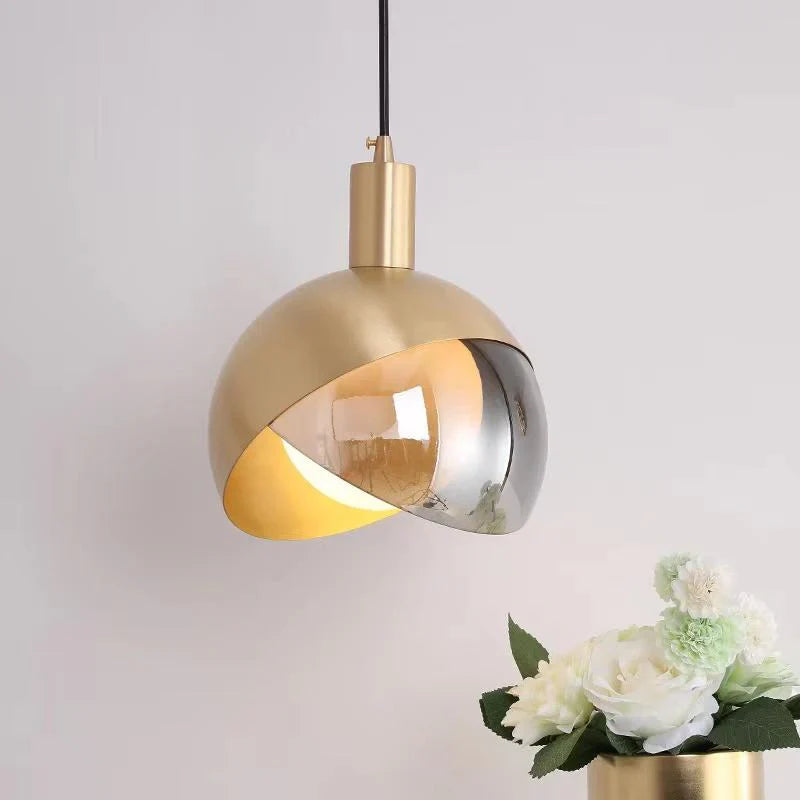 Modern LED Pendant Lamp with Glass Shade in Shades of Gold and Smoky Glass