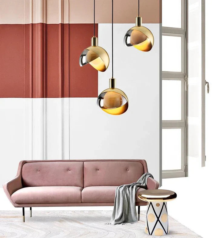 Modern LED Pendant Lamp with Glass Shade in Shades of Gold and Smoky Glass