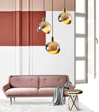 Modern LED Pendant Lamp with Glass Shade in Shades of Gold and Smoky Glass