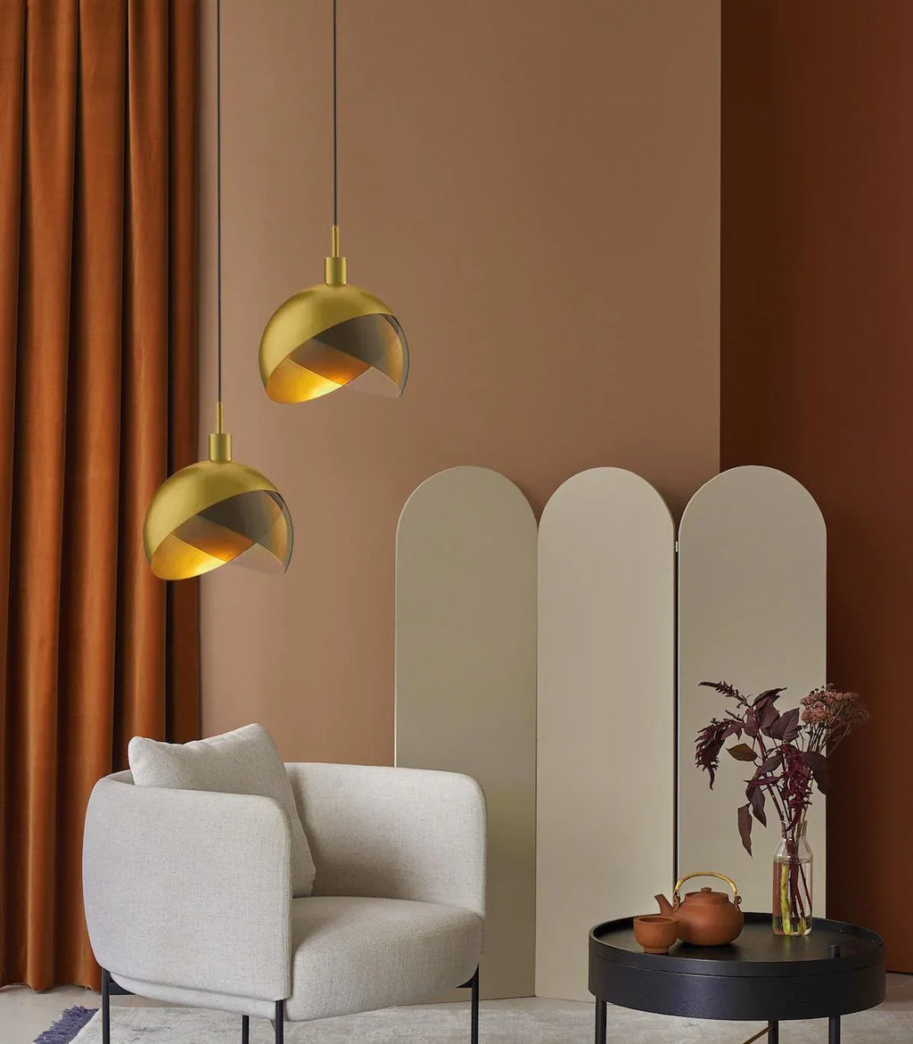 Modern LED Pendant Lamp with Glass Shade in Shades of Gold and Smoky Glass