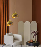 Modern LED Pendant Lamp with Glass Shade in Shades of Gold and Smoky Glass