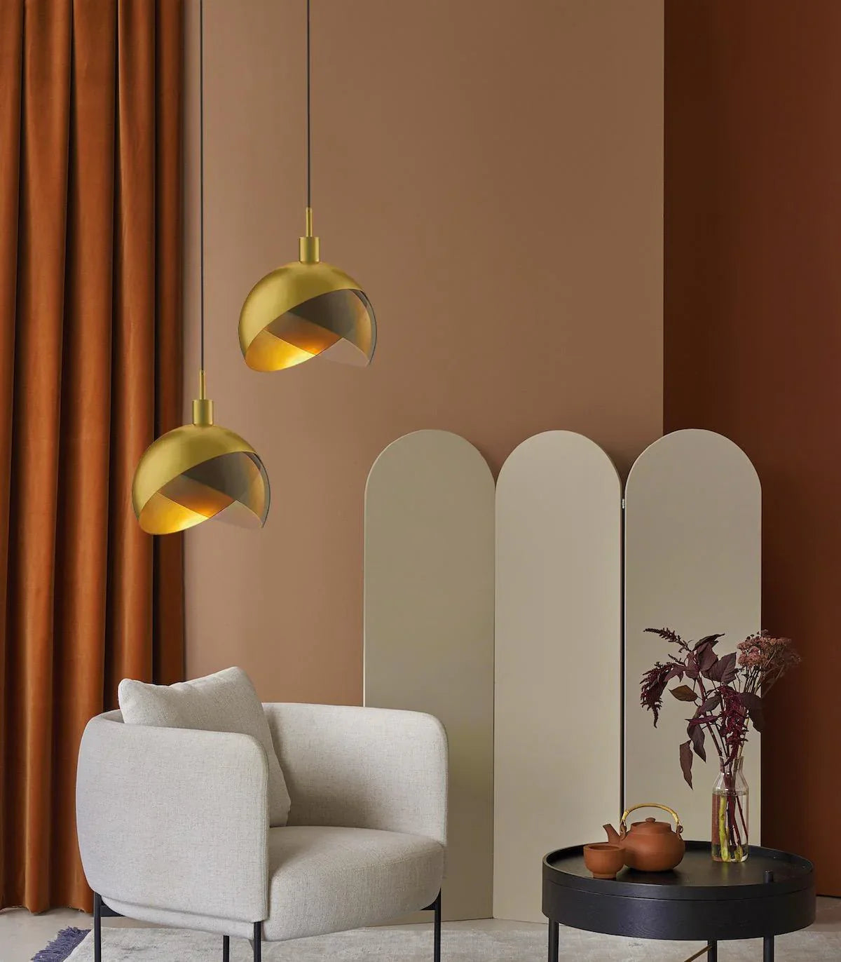 Modern LED Pendant Lamp with Glass Shade in Shades of Gold and Smoky Glass