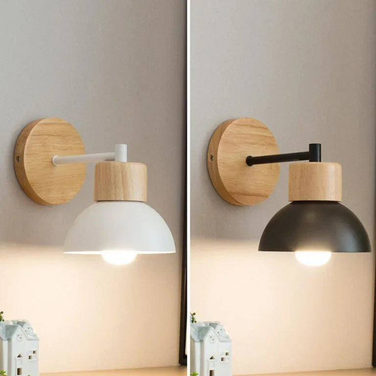 Nordic Wood Iron Shade Japandi Wall Light
