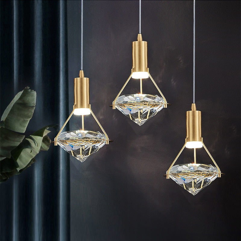 Diamond-Shaped Copper Crystal Pendant Light