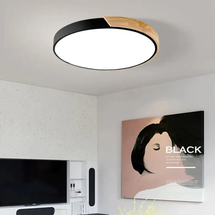 Modern Round LED Ceiling Lamp with Wooden Accent