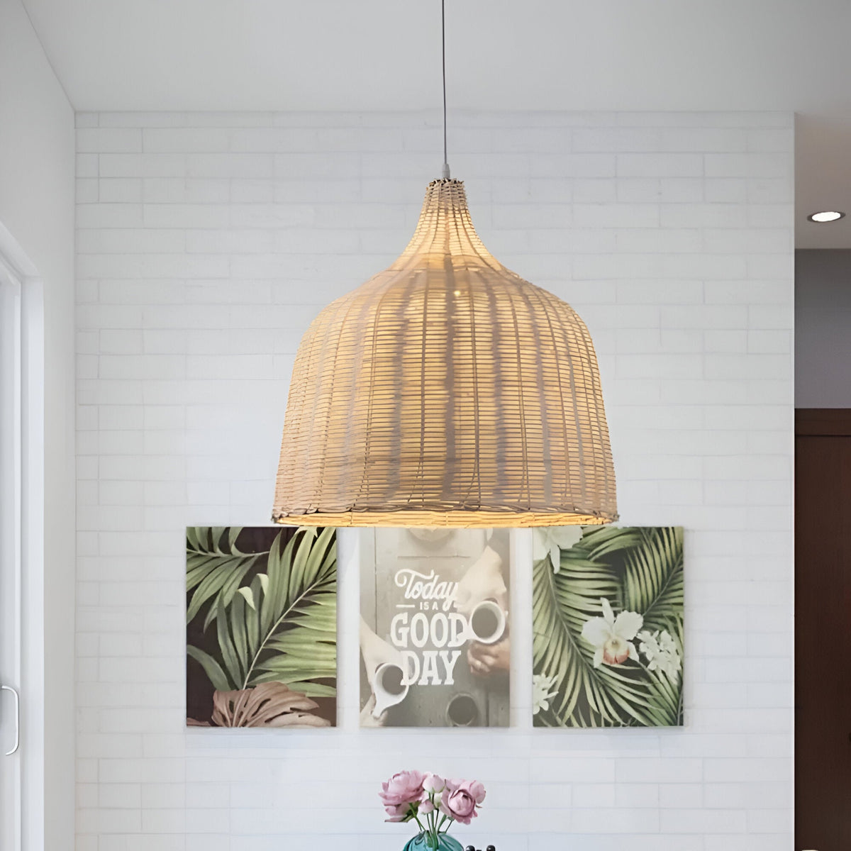 Braided Shine Natural Rattan Japandi Pendant Light