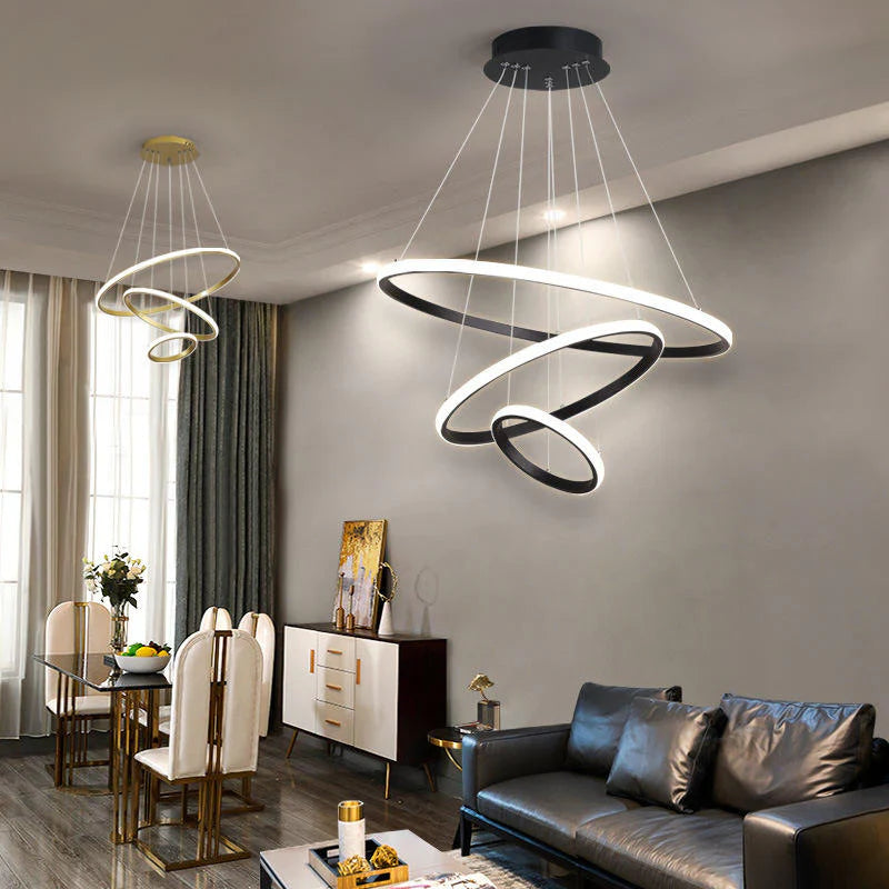 Designer LED Pendant Lamp Chandelier – Modern 3D Ring Form