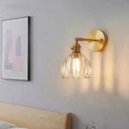 Retro wall lamp in the shape of a tulip flower – wall sconce with glass shade and gold finish