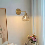 Retro wall lamp in the shape of a tulip flower – wall sconce with glass shade and gold finish