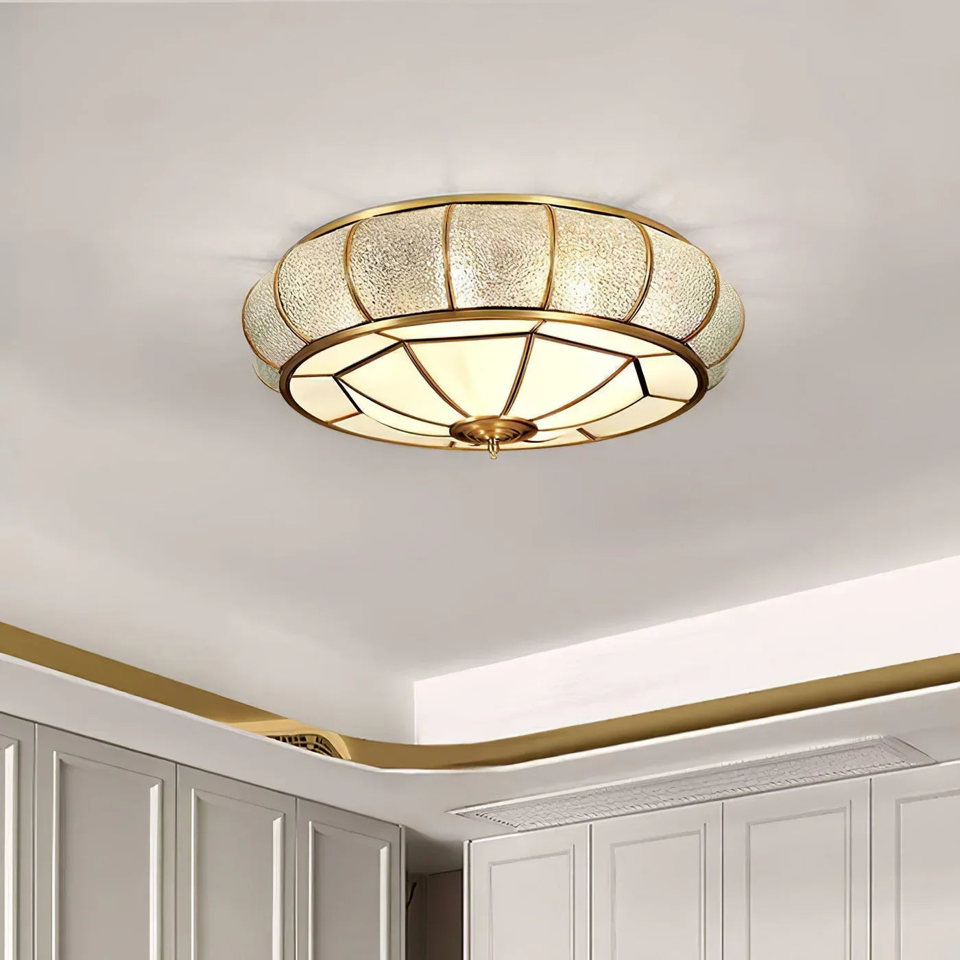 Classic Retro Style Ceiling Lamp with Glass and Brass