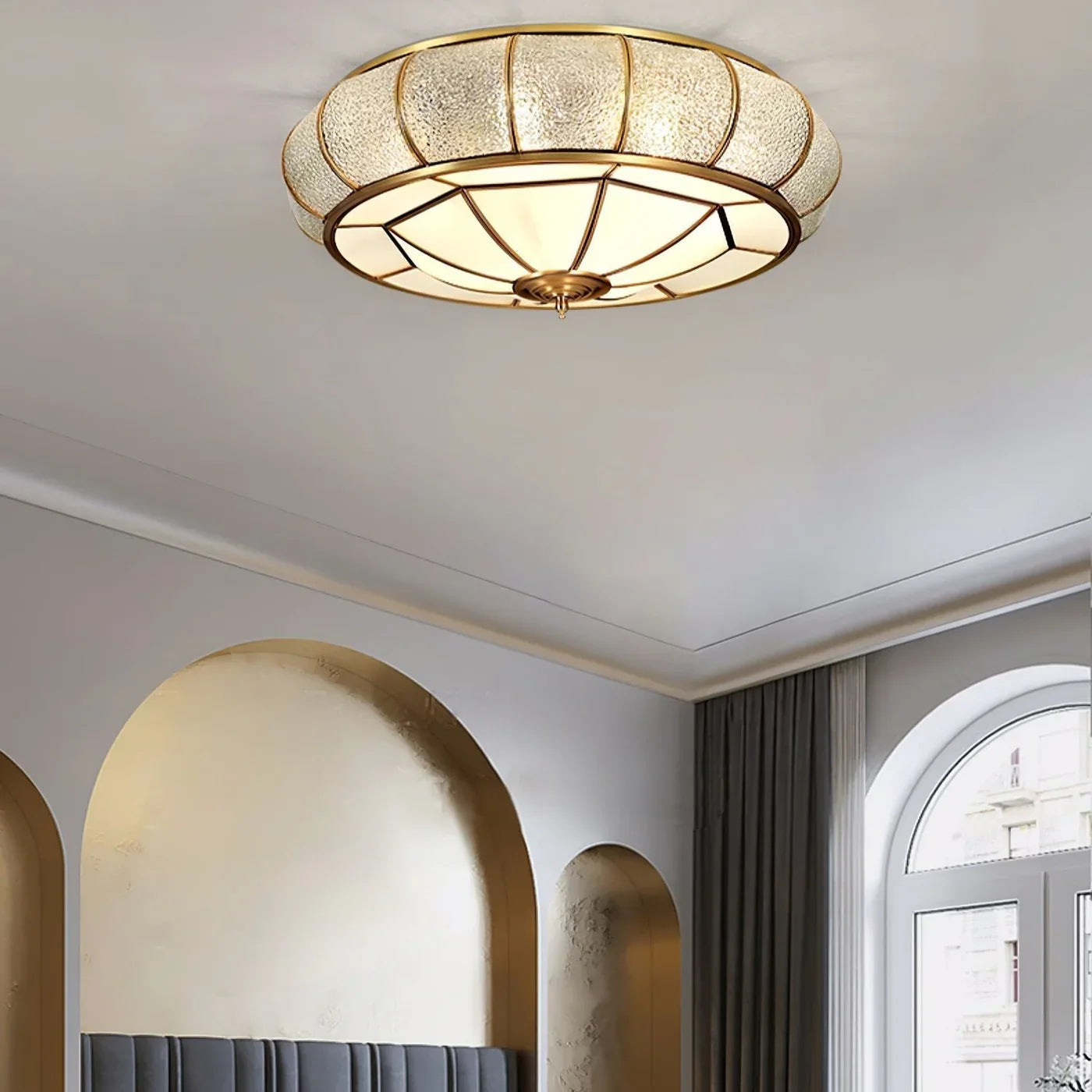 Classic Retro Style Ceiling Lamp with Glass and Brass