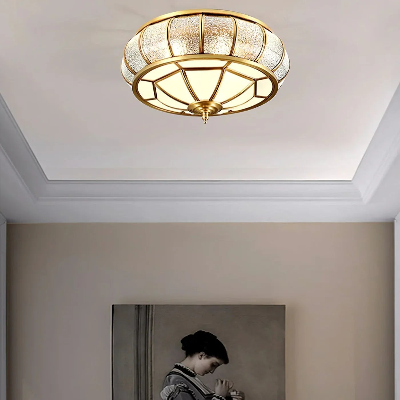 Classic Retro Style Ceiling Lamp with Glass and Brass