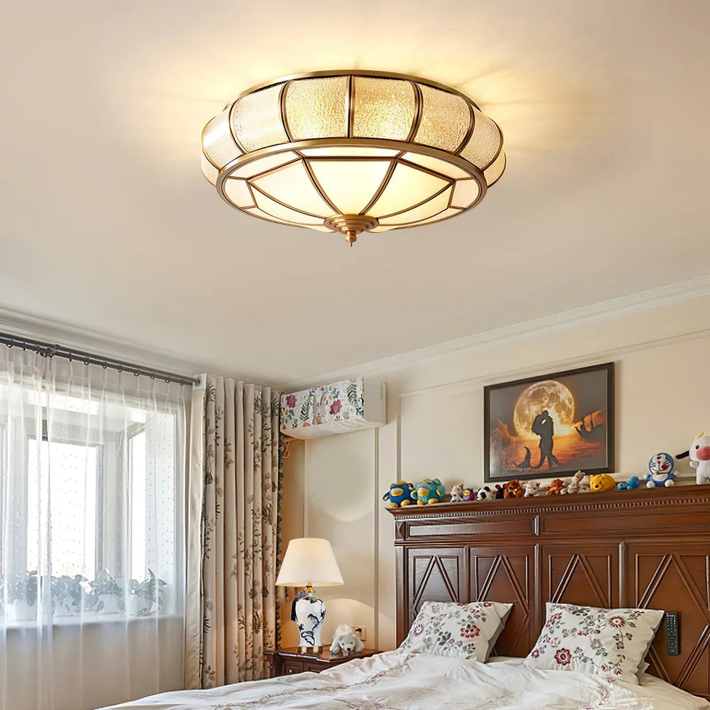 Classic Retro Style Ceiling Lamp with Glass and Brass