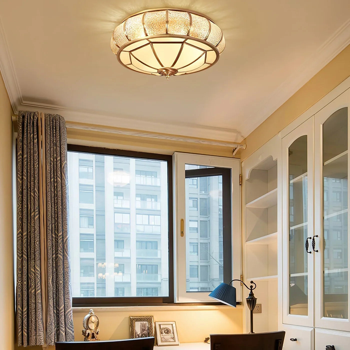 Classic Retro Style Ceiling Lamp with Glass and Brass
