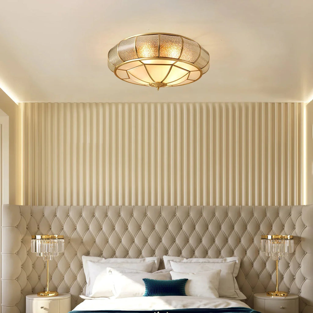 Classic Retro Style Ceiling Lamp with Glass and Brass