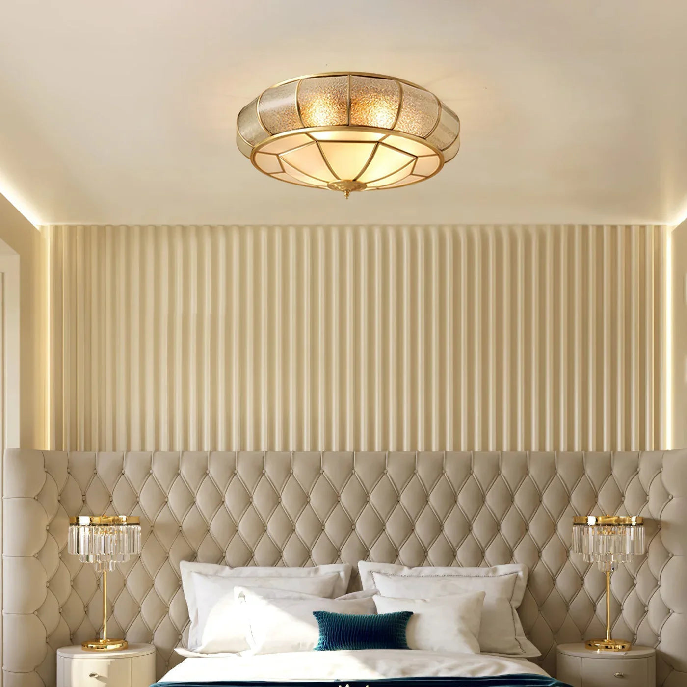Classic Retro Style Ceiling Lamp with Glass and Brass