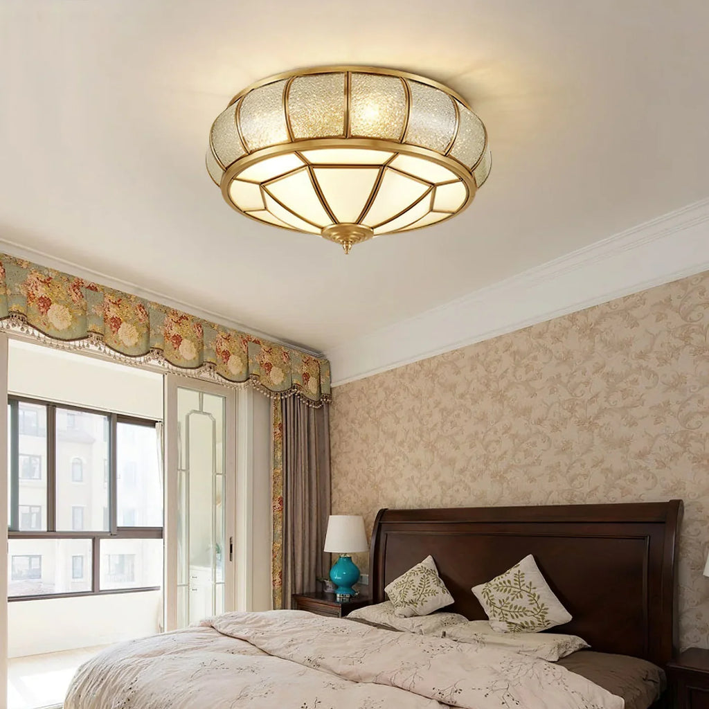 Classic Retro Style Ceiling Lamp with Glass and Brass