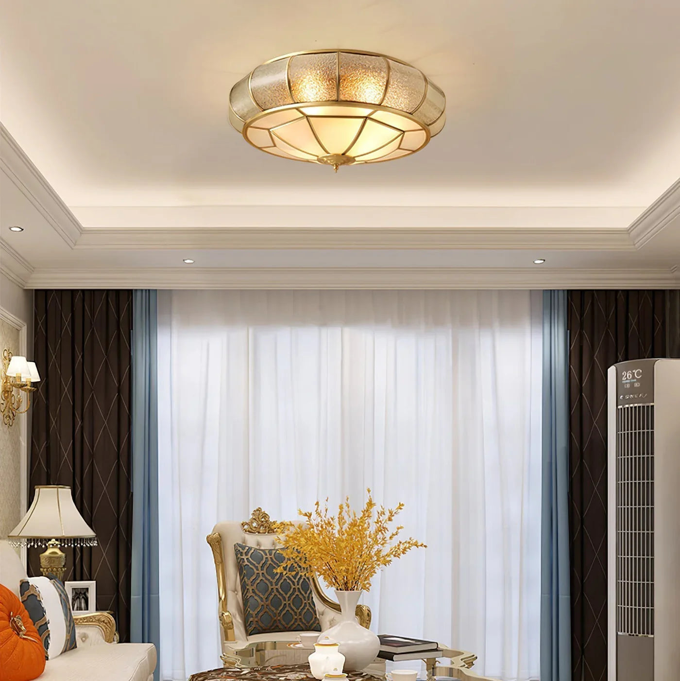 Classic Retro Style Ceiling Lamp with Glass and Brass