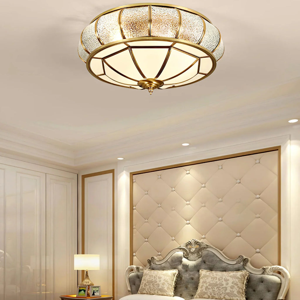 Classic Retro Style Ceiling Lamp with Glass and Brass