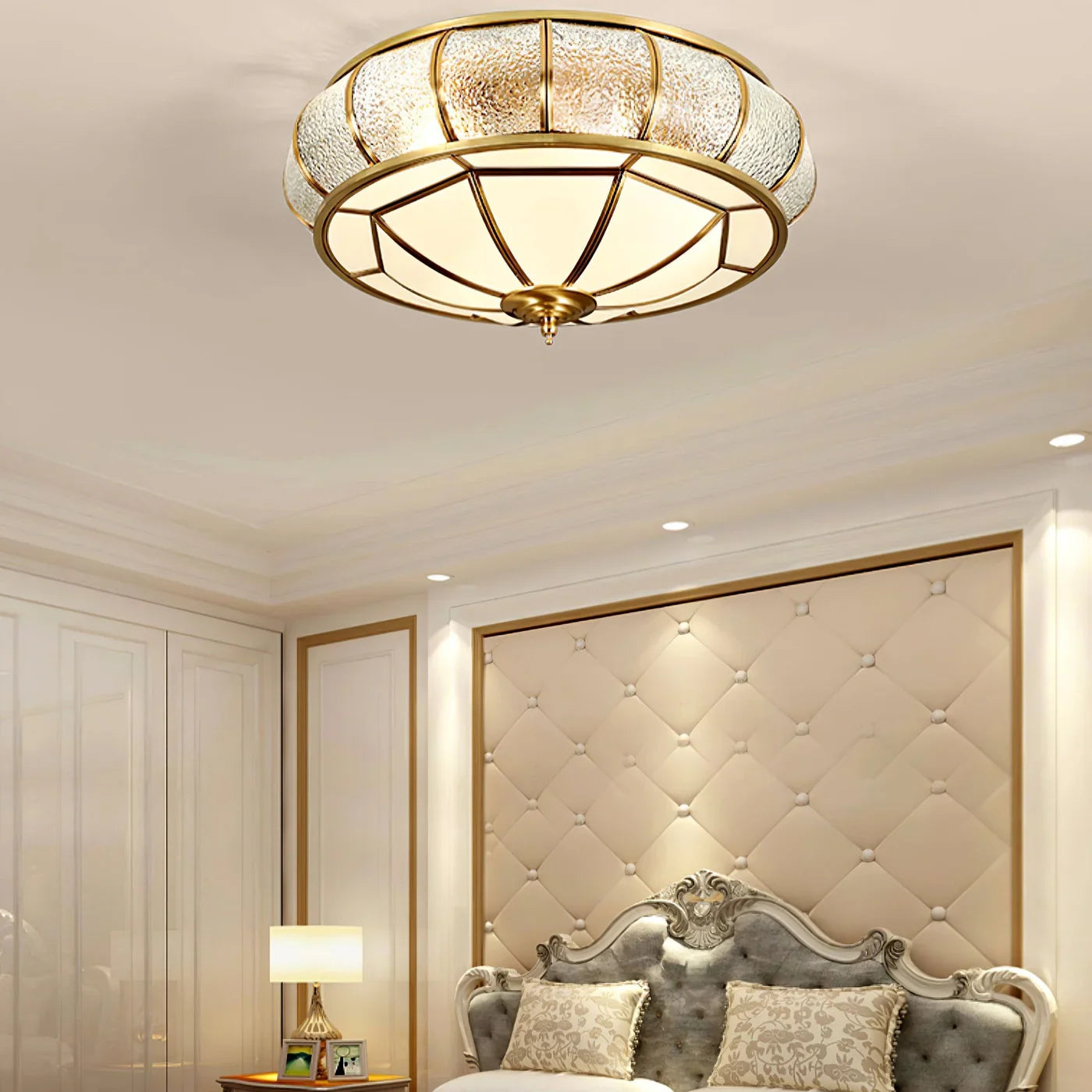 Classic Retro Style Ceiling Lamp with Glass and Brass