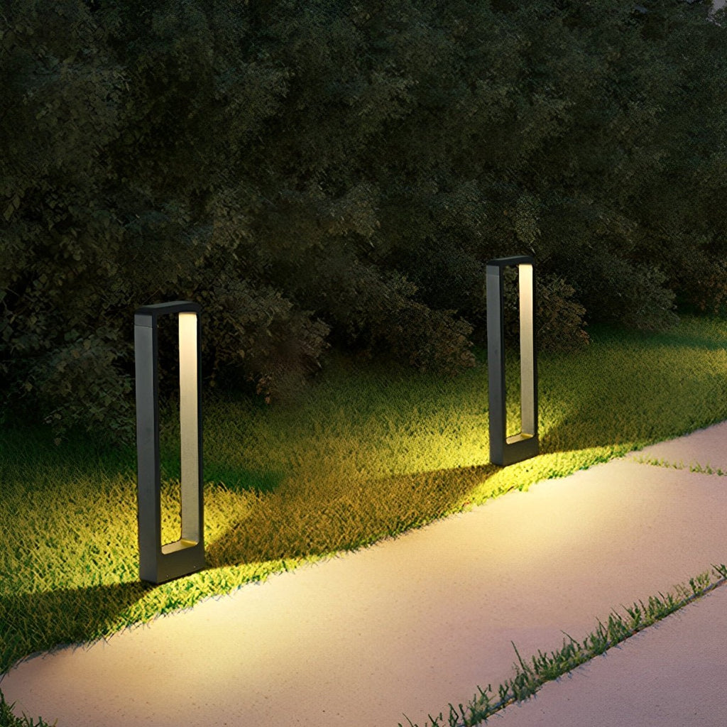 Rectangular Frame Waterproof LED Black Modern Bollard Fixtures Post Lamp