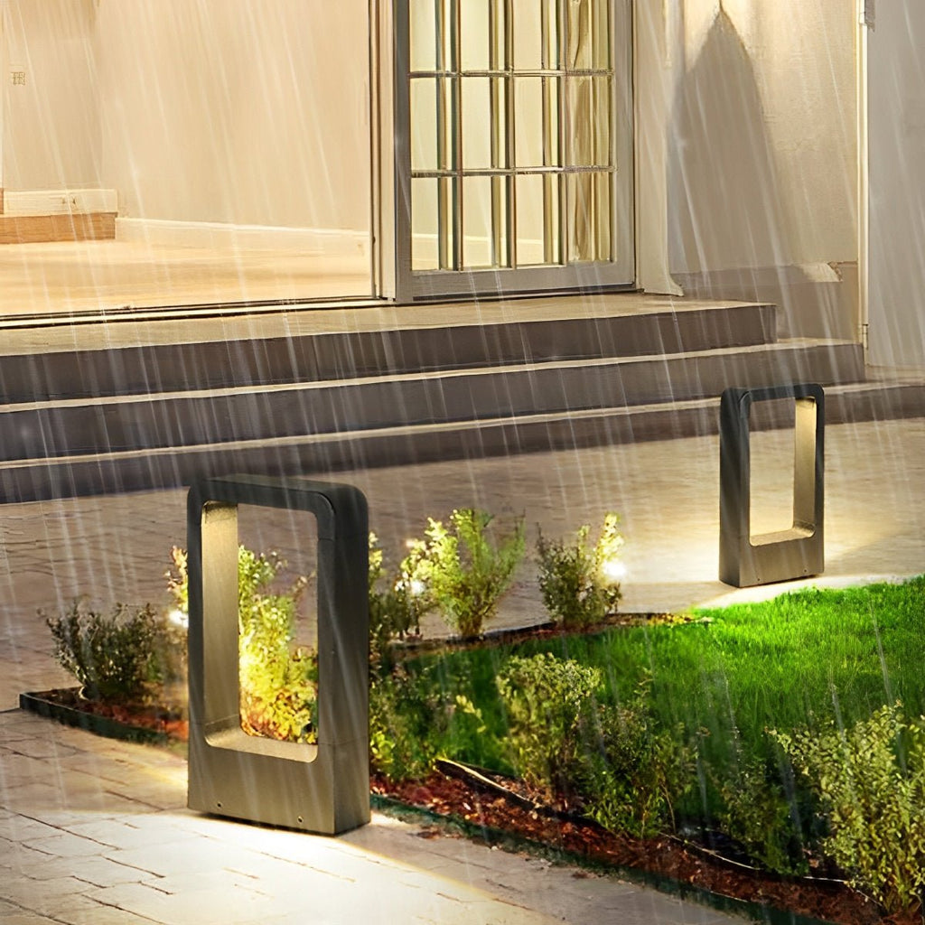 Rectangular Frame Waterproof LED Black Modern Bollard Fixtures Post Lamp