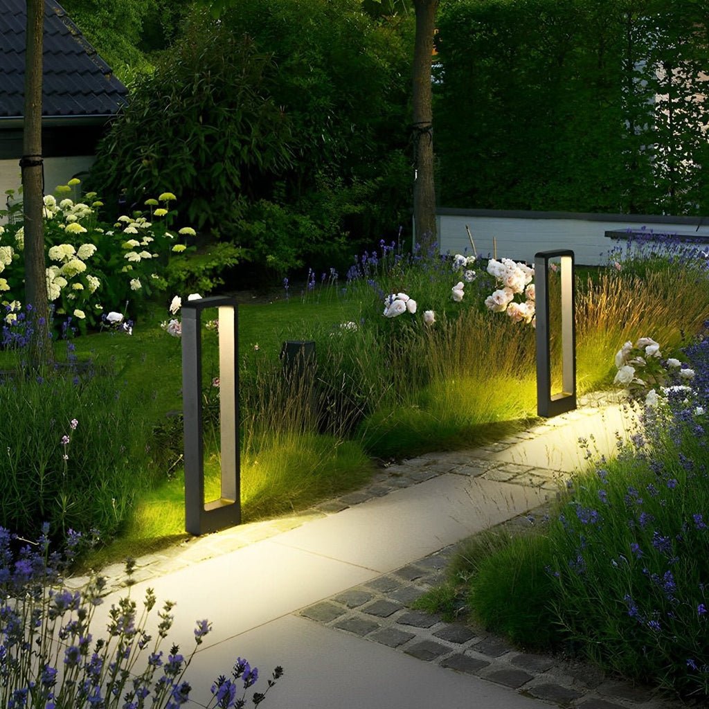 Rectangular Frame Waterproof LED Black Modern Bollard Fixtures Post Lamp