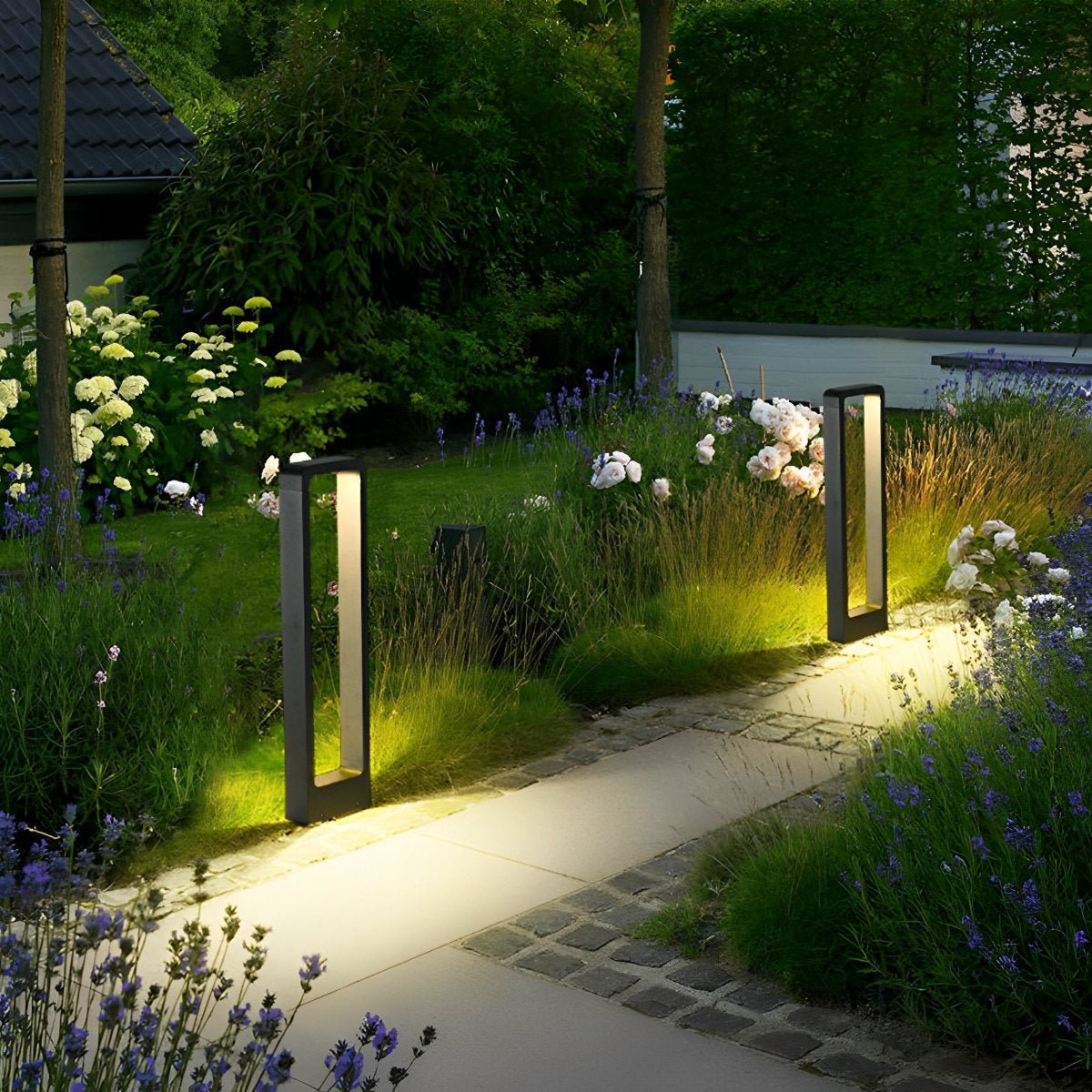 Rectangular Frame Waterproof LED Black Modern Bollard Fixtures Post Lamp