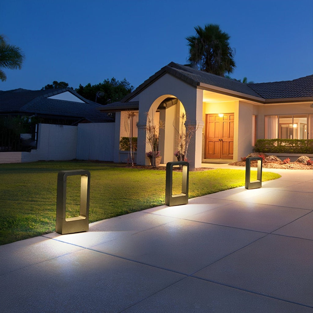 Rectangular Frame Waterproof LED Black Modern Bollard Fixtures Post Lamp