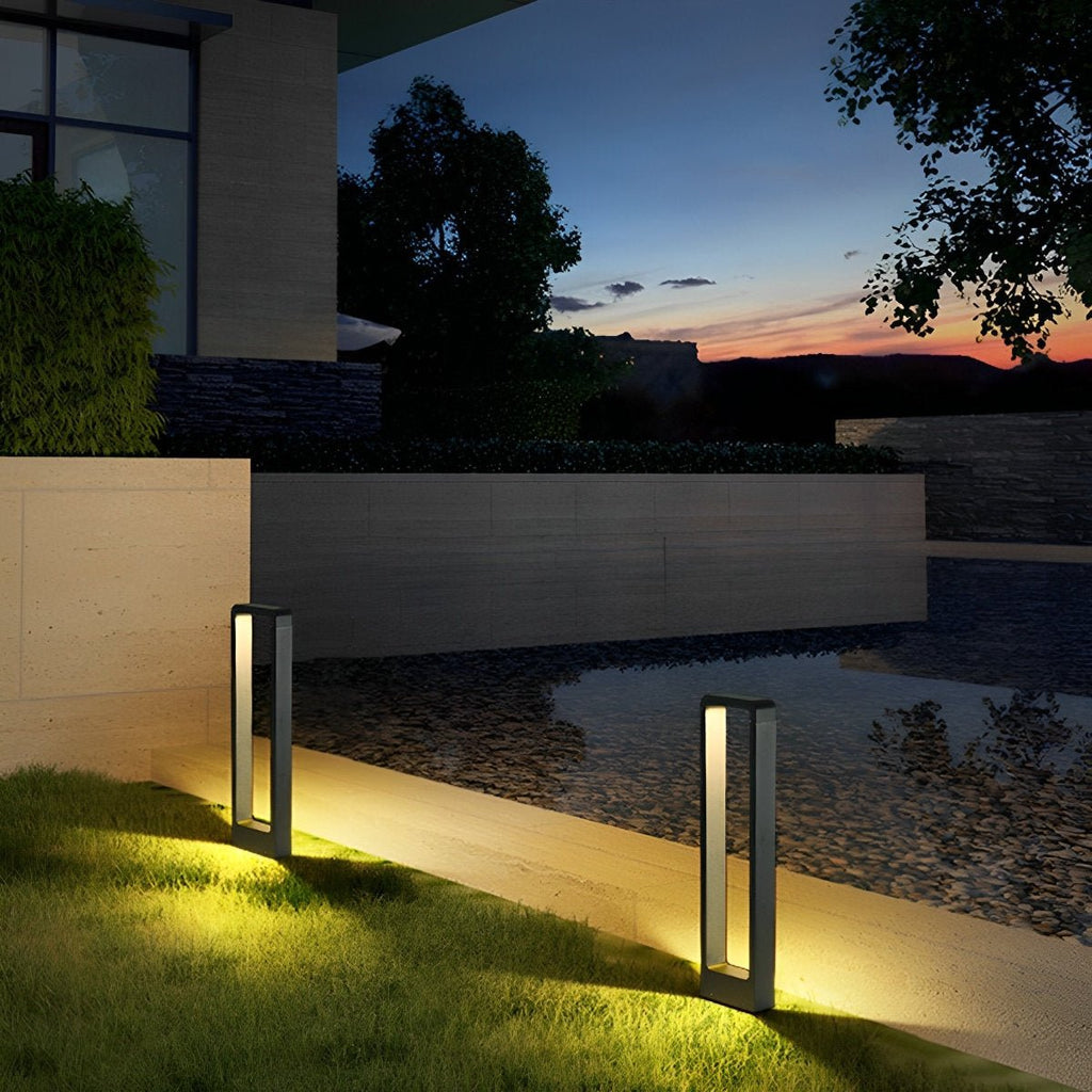 Rectangular Frame Waterproof LED Black Modern Bollard Fixtures Post Lamp